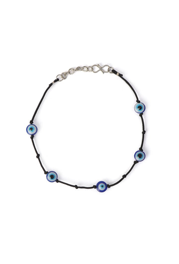 Adjustable German Silver Evil Eye Anklet with Black Thread Knot